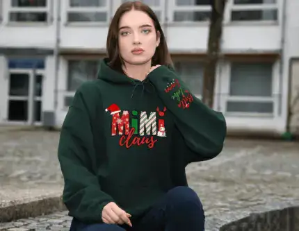Custom Nana Claus Hoodie, Mimi Claus Hoodie, Xmas Mimi Sweater, Custom Grandkids Hoodie, Christmas Hoodie for Woman, Holiday Sweater