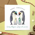 Personalised Penguin Family Christmas Card | Daughter, Son, Granddaughter, Grandson, Niece, Nephew, Two Children, Three Kids