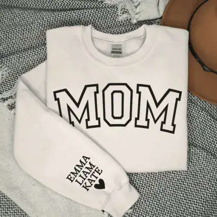Custom Mom and Dad Sweatshirt With Kids Names on Sleeve, Newly Mom Sweatshirt